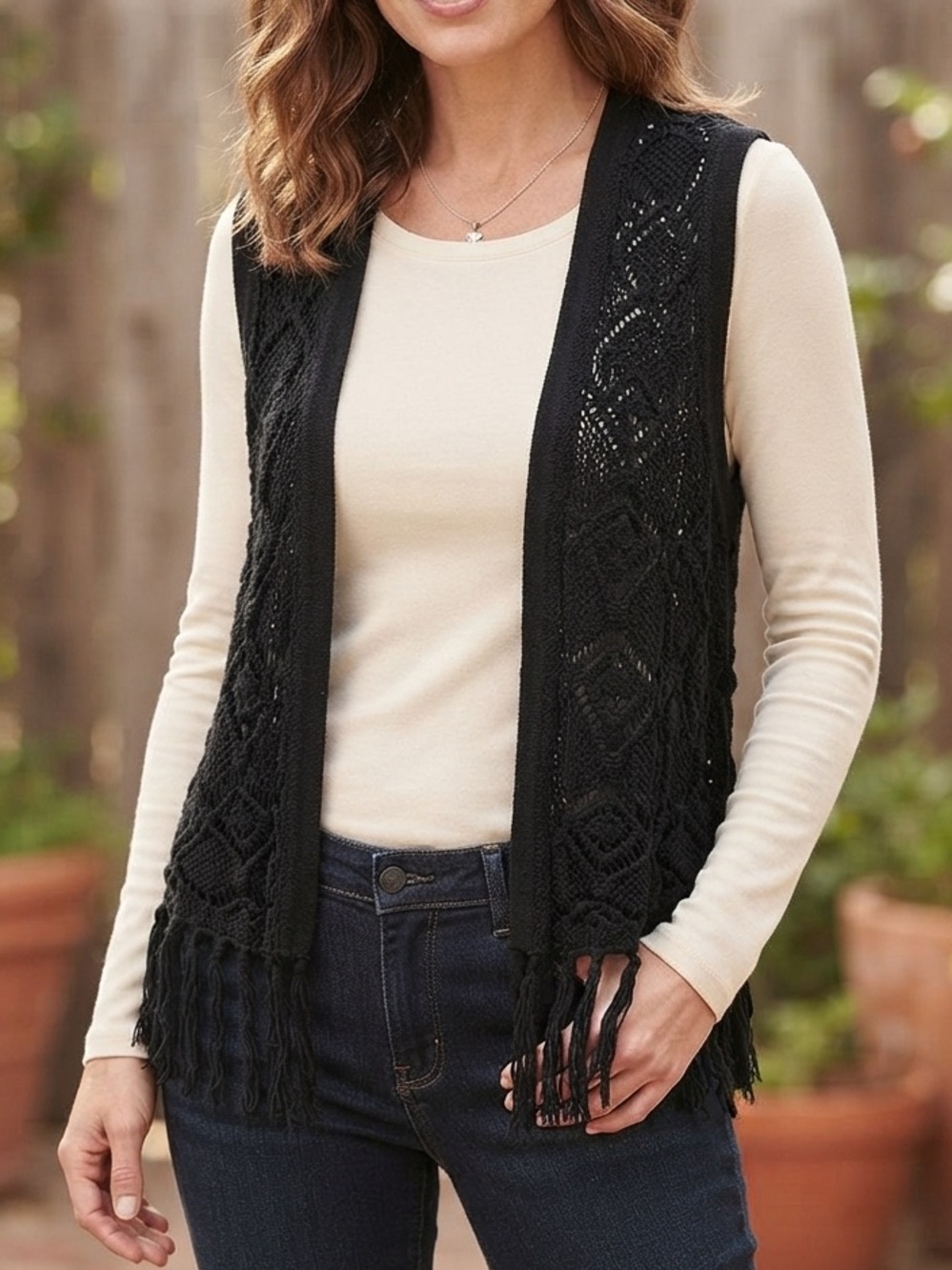 Torrid Black Knit Fringe Vest- size 0